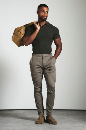 Smart Chino Side Adjuster Trousers in Dark Taupe