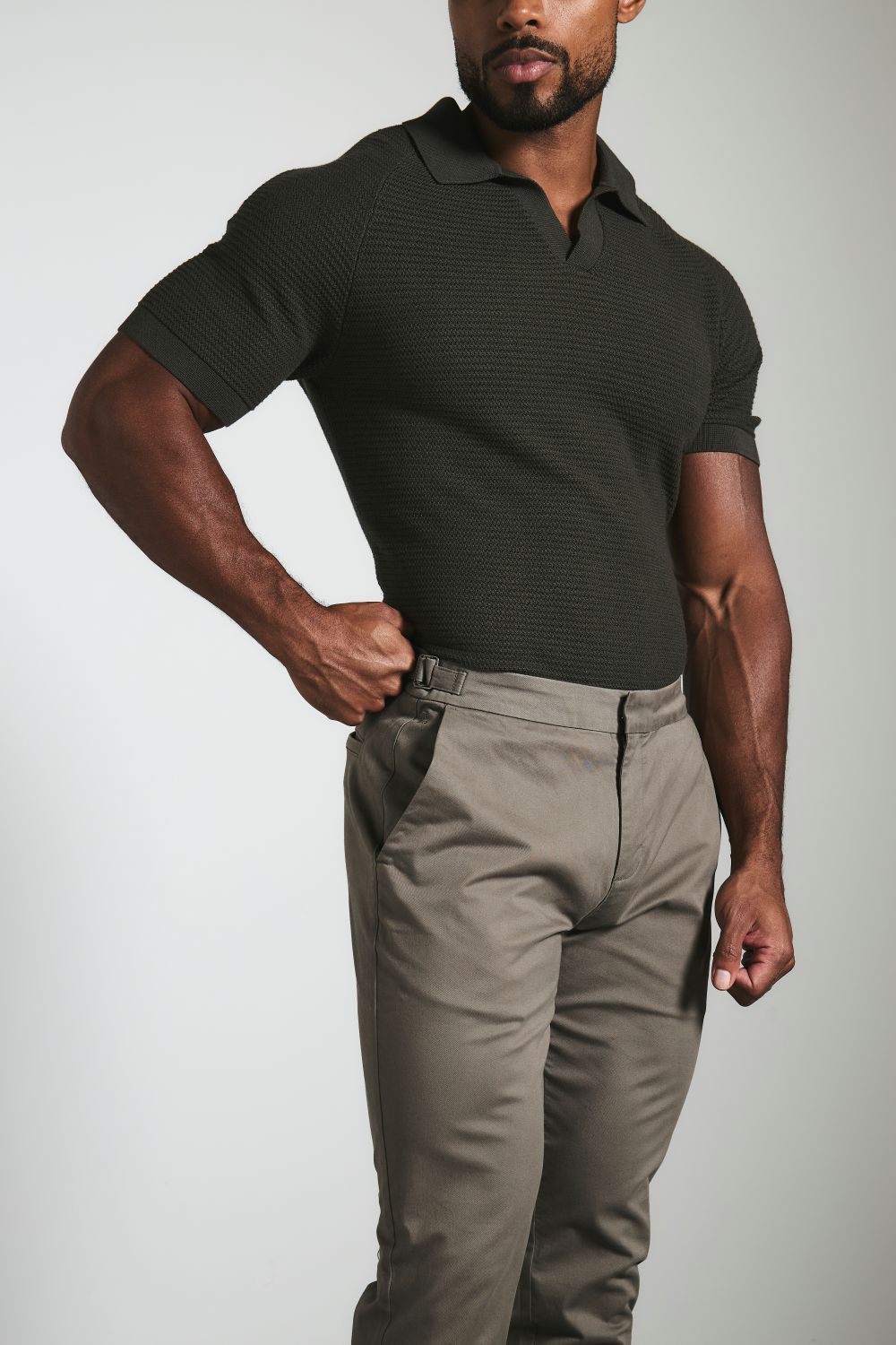 Smart Chino Side Adjuster Trousers in Dark Taupe