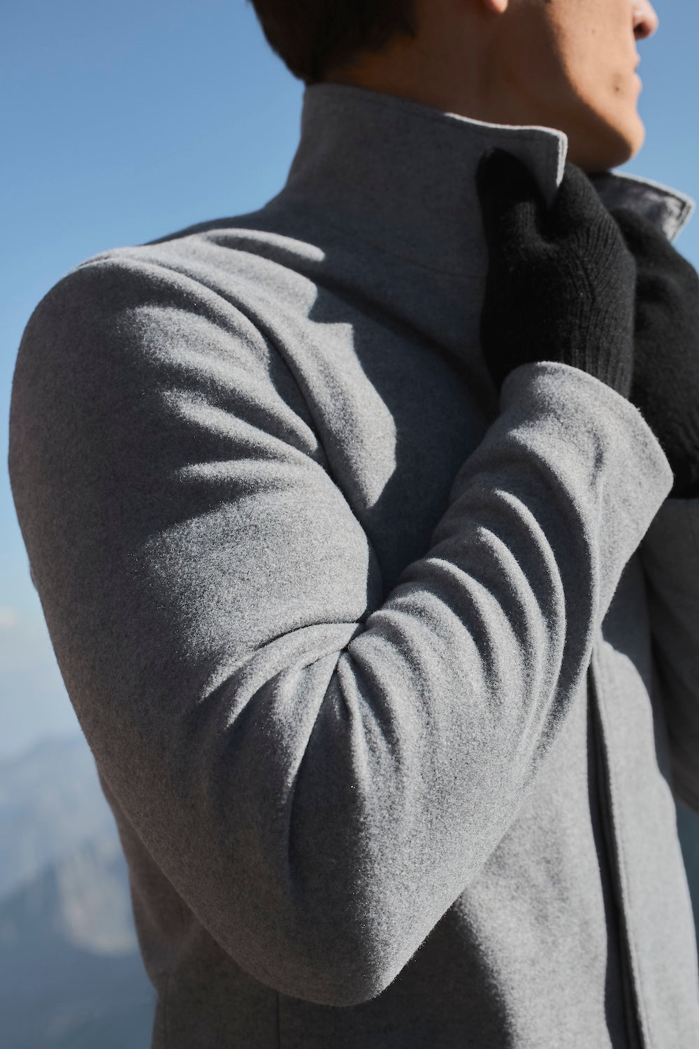 Funnel Neck Overcoat in Mid Grey Marl