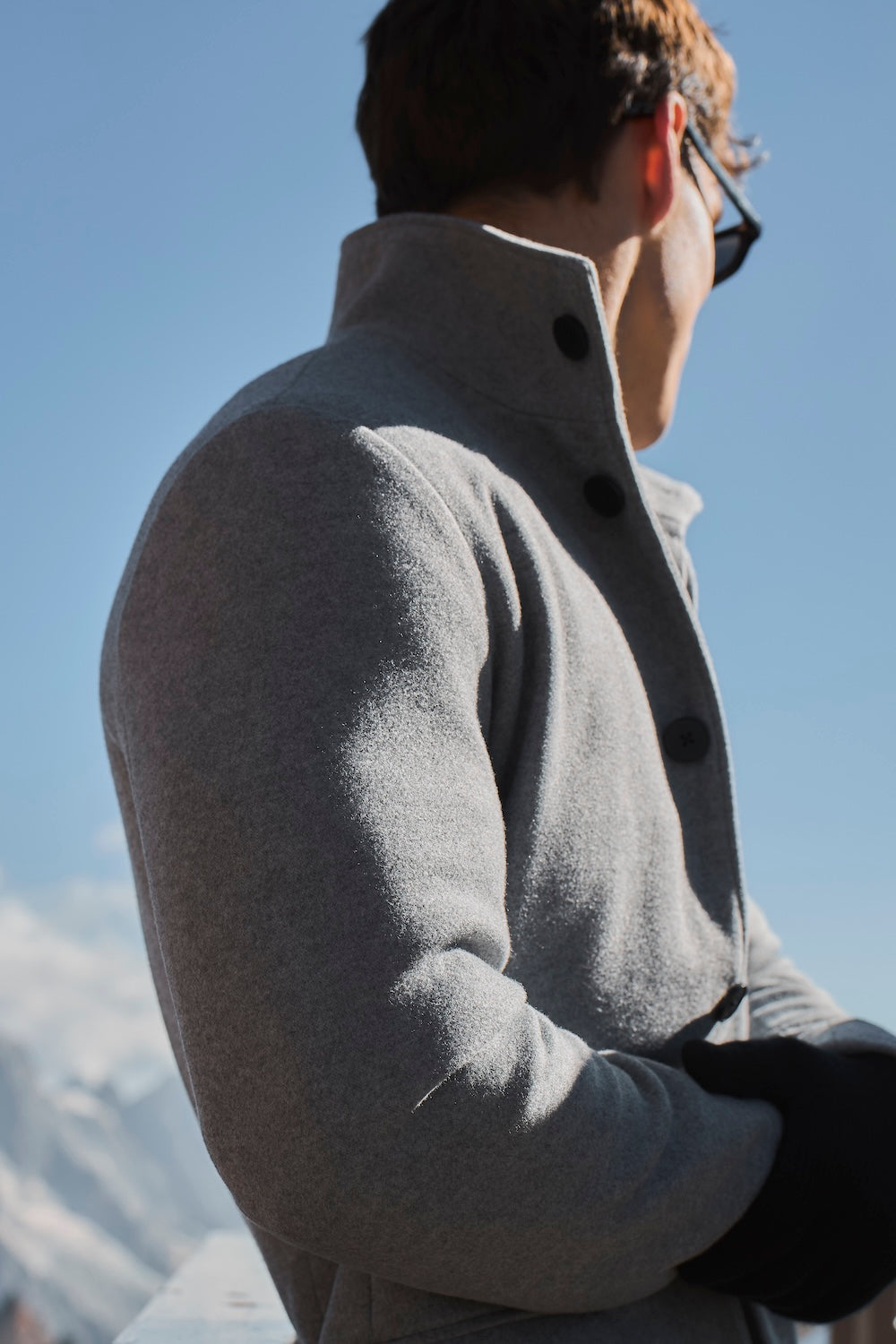 Funnel Neck Overcoat in Mid Grey Marl