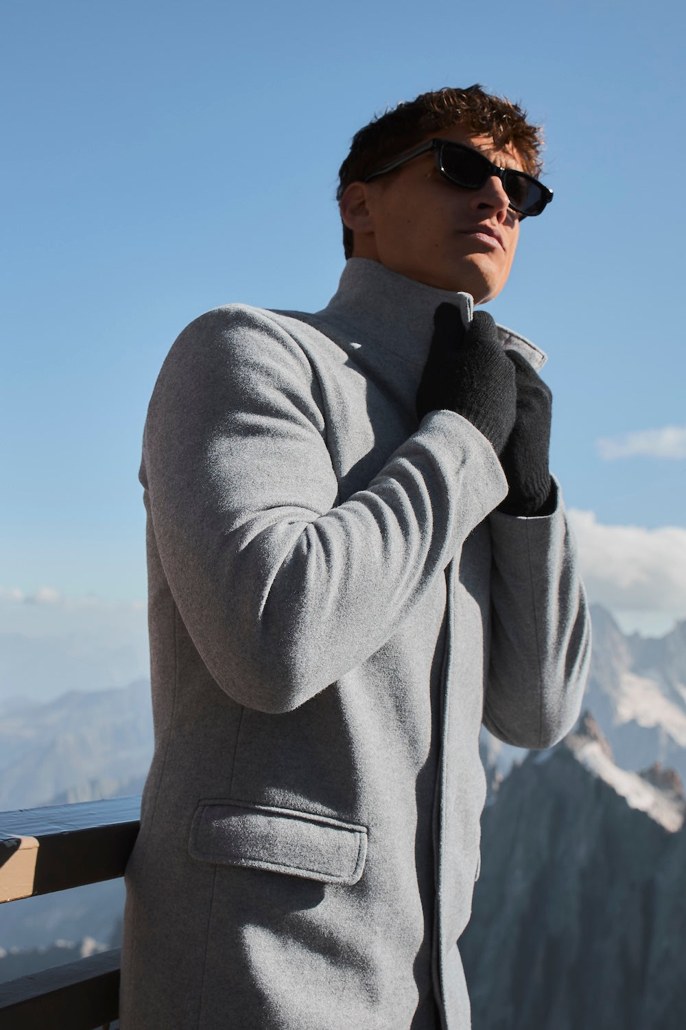 Funnel Neck Overcoat in Mid Grey Marl