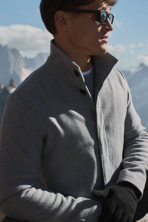 Funnel Neck Overcoat in Mid Grey Marl