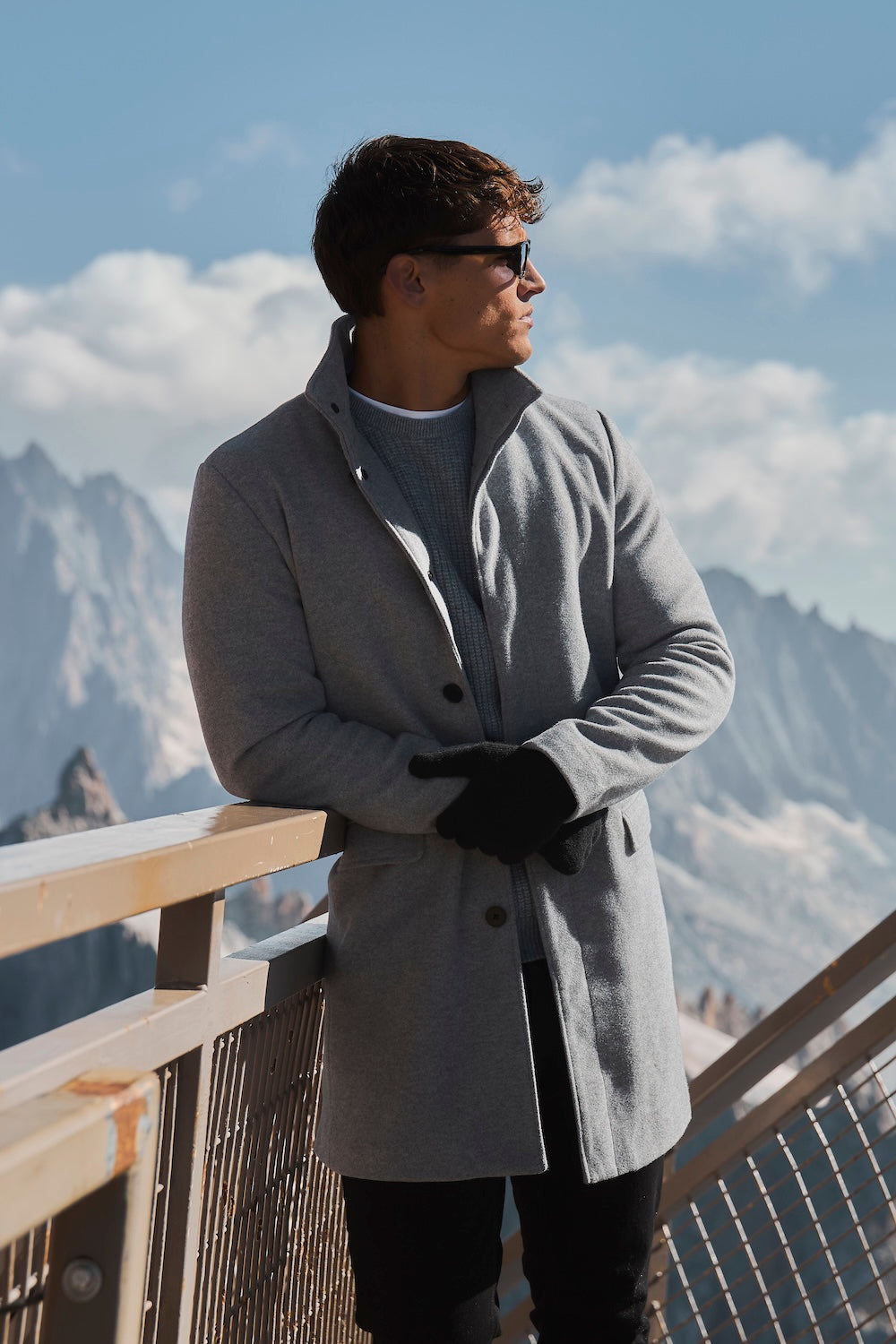 Funnel Neck Overcoat in Mid Grey Marl