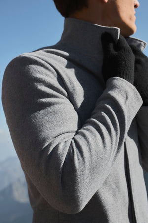 Funnel Neck Overcoat in Mid Grey Marl