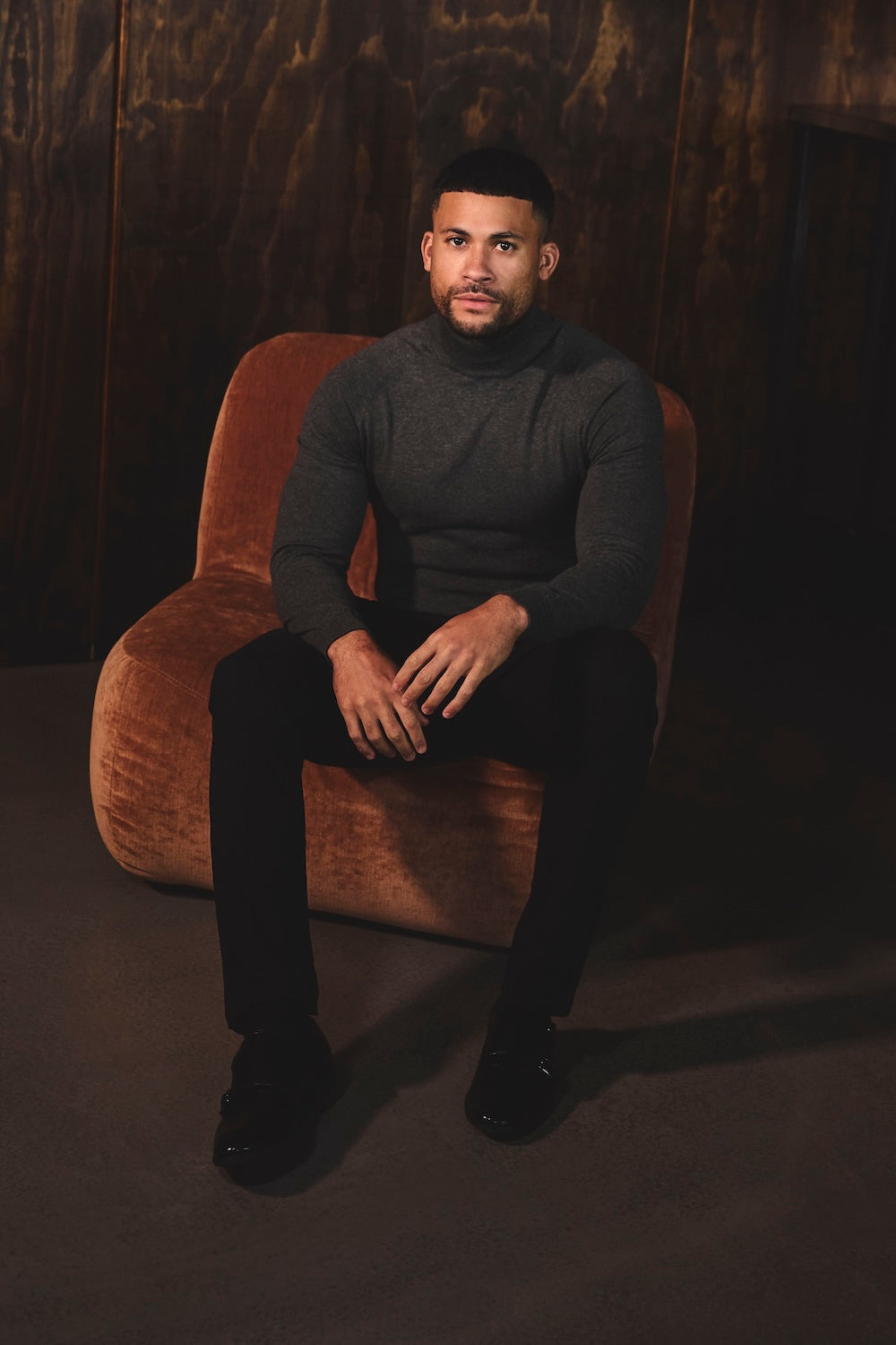 Cotton Blend Roll Neck Jumper in Charcoal