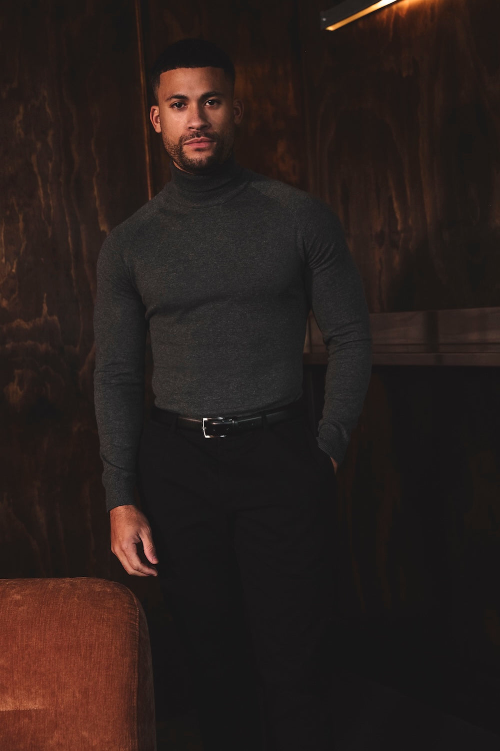 Cotton Blend Roll Neck Jumper in Charcoal