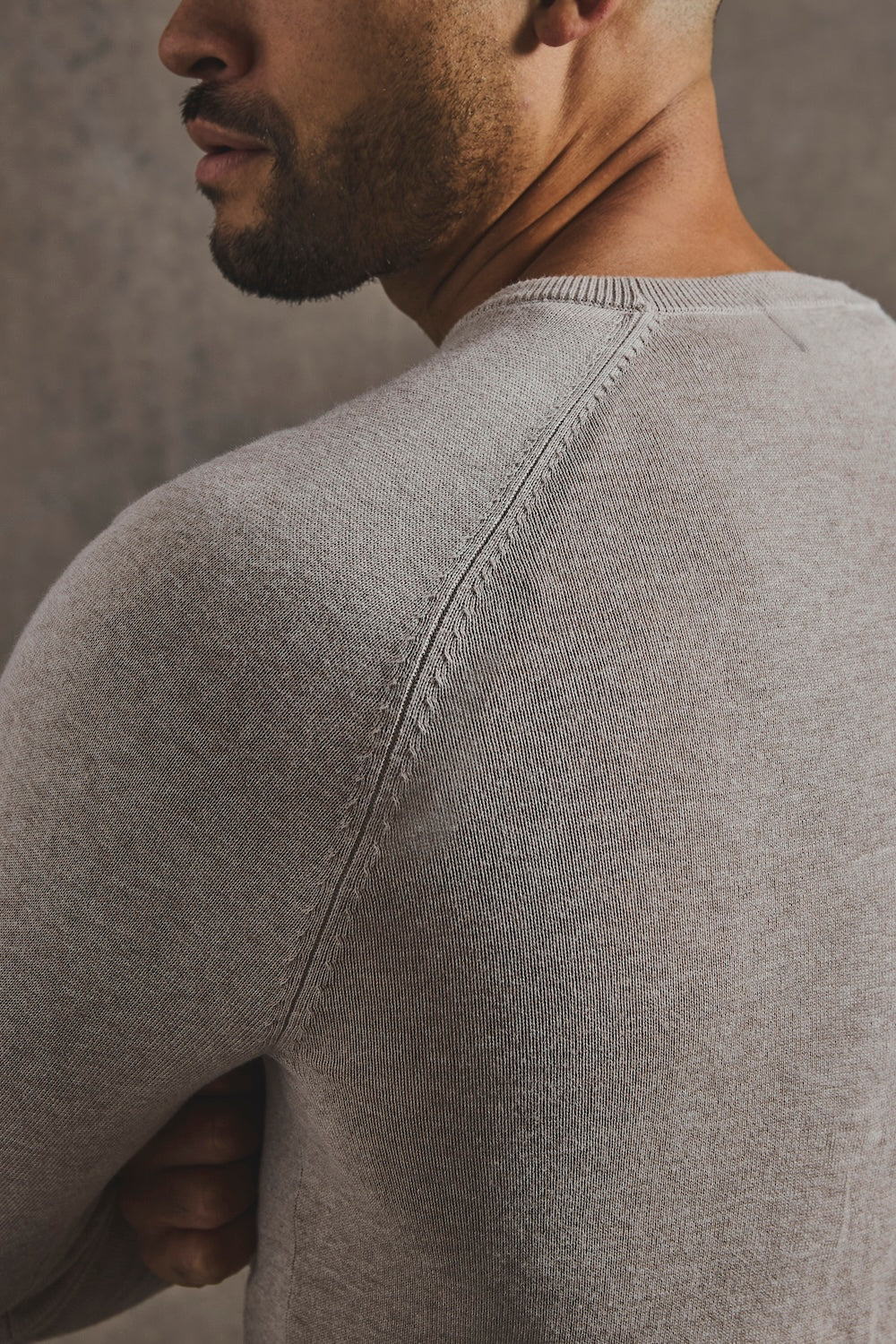 Pure Cotton Knitted Crew Neck Jumper in Neutral Marl