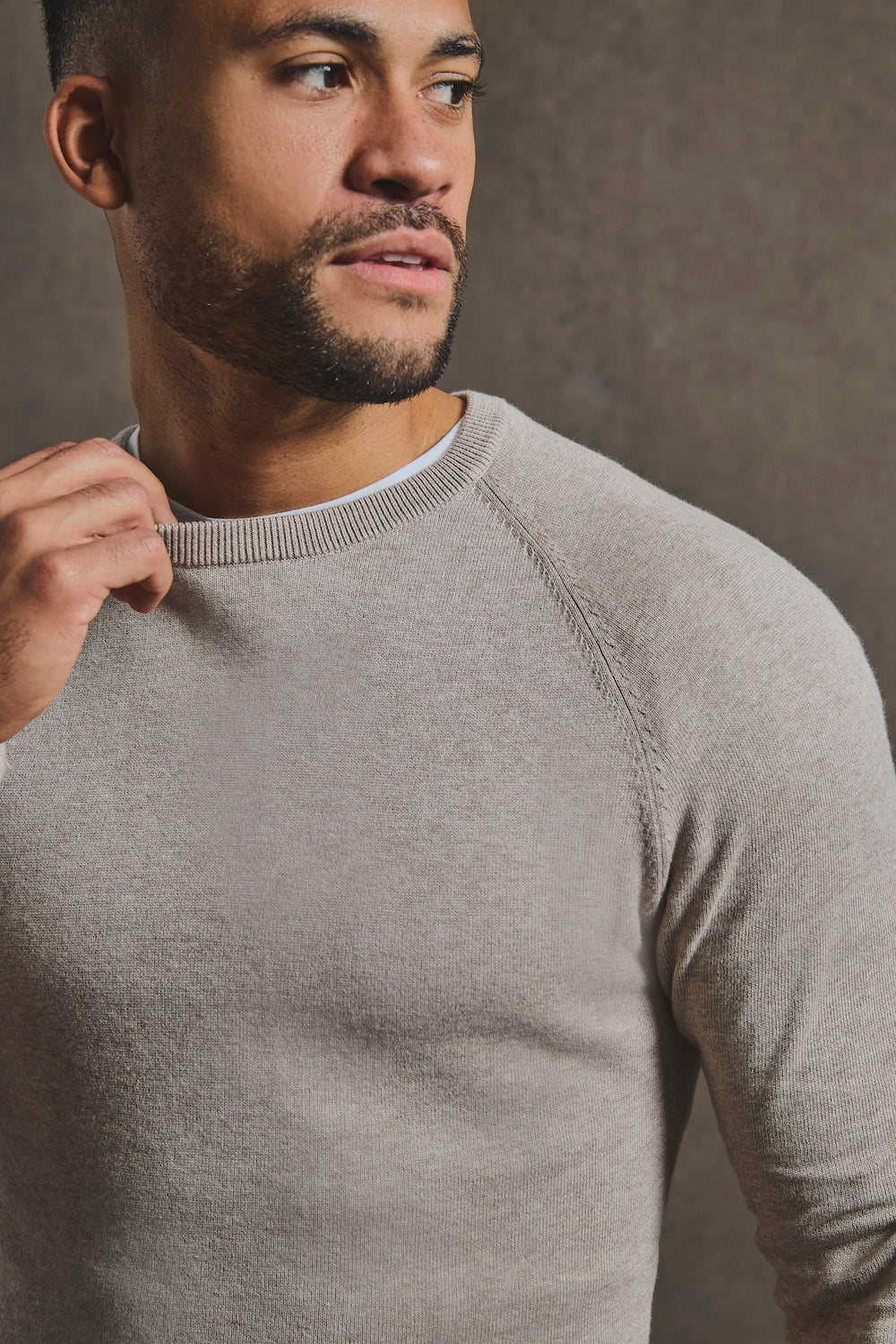Pure Cotton Knitted Crew Neck Jumper in Neutral Marl