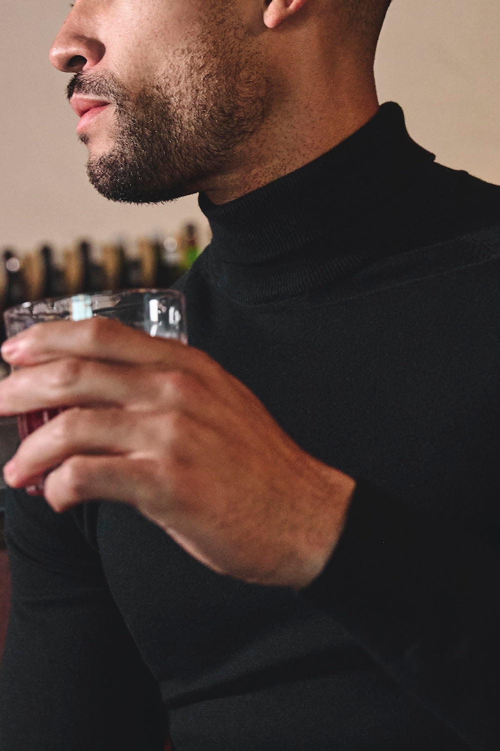 Cotton Blend Roll Neck Jumper in Black