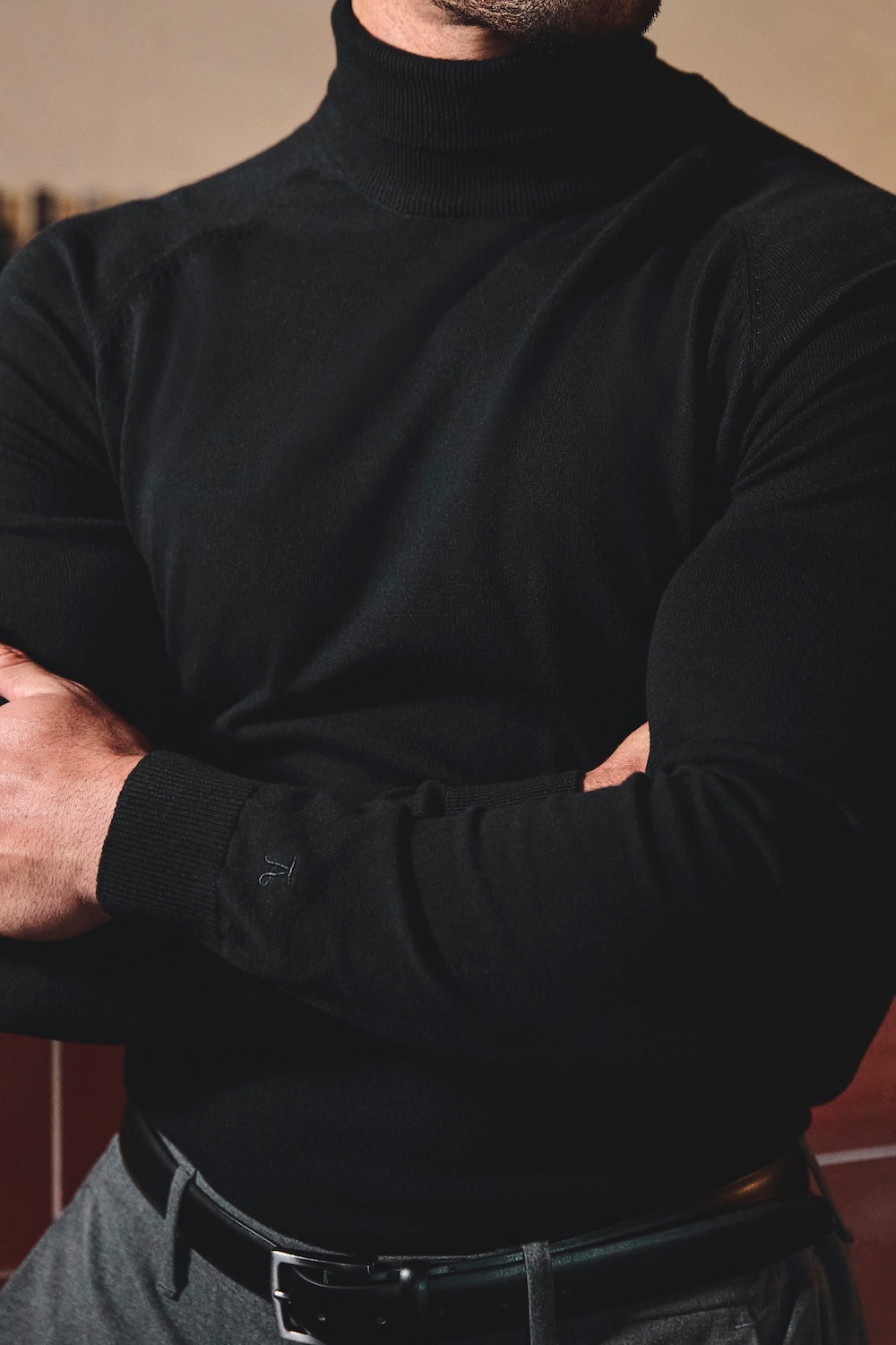 Cotton Blend Roll Neck Jumper in Black