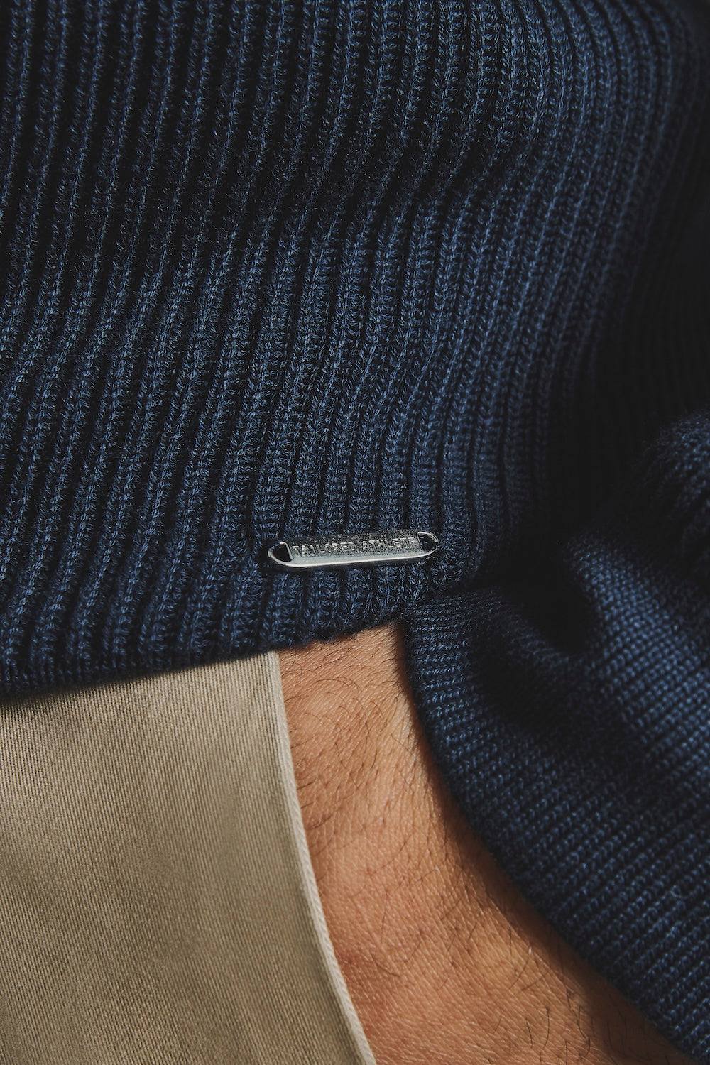 Cotton Textured Knitted Half Zip Polo Shirt in Navy