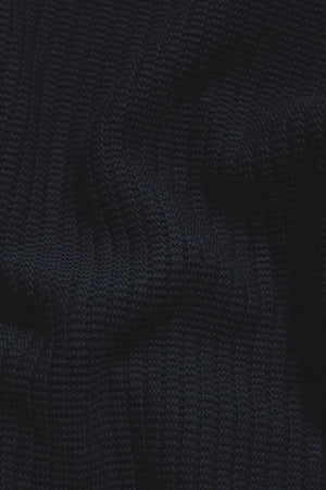 Cotton Textured Knitted Open Collar Polo Shirt in Navy