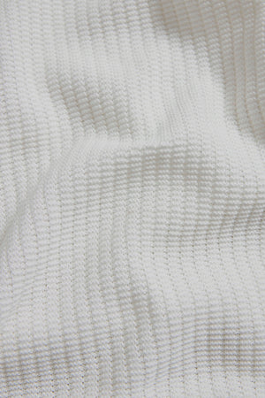 Cotton Textured Knitted Open Collar Polo Shirt in Winter White