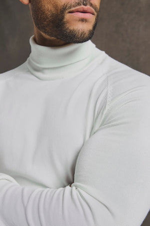 Cotton Blend Roll Neck Jumper in Winter White