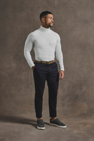 Cotton Blend Roll Neck Jumper in Winter White