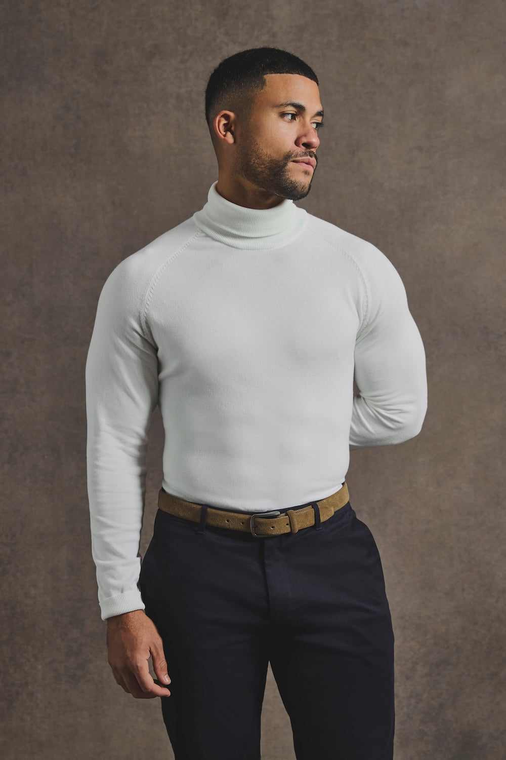 Cotton Blend Roll Neck Jumper in Winter White