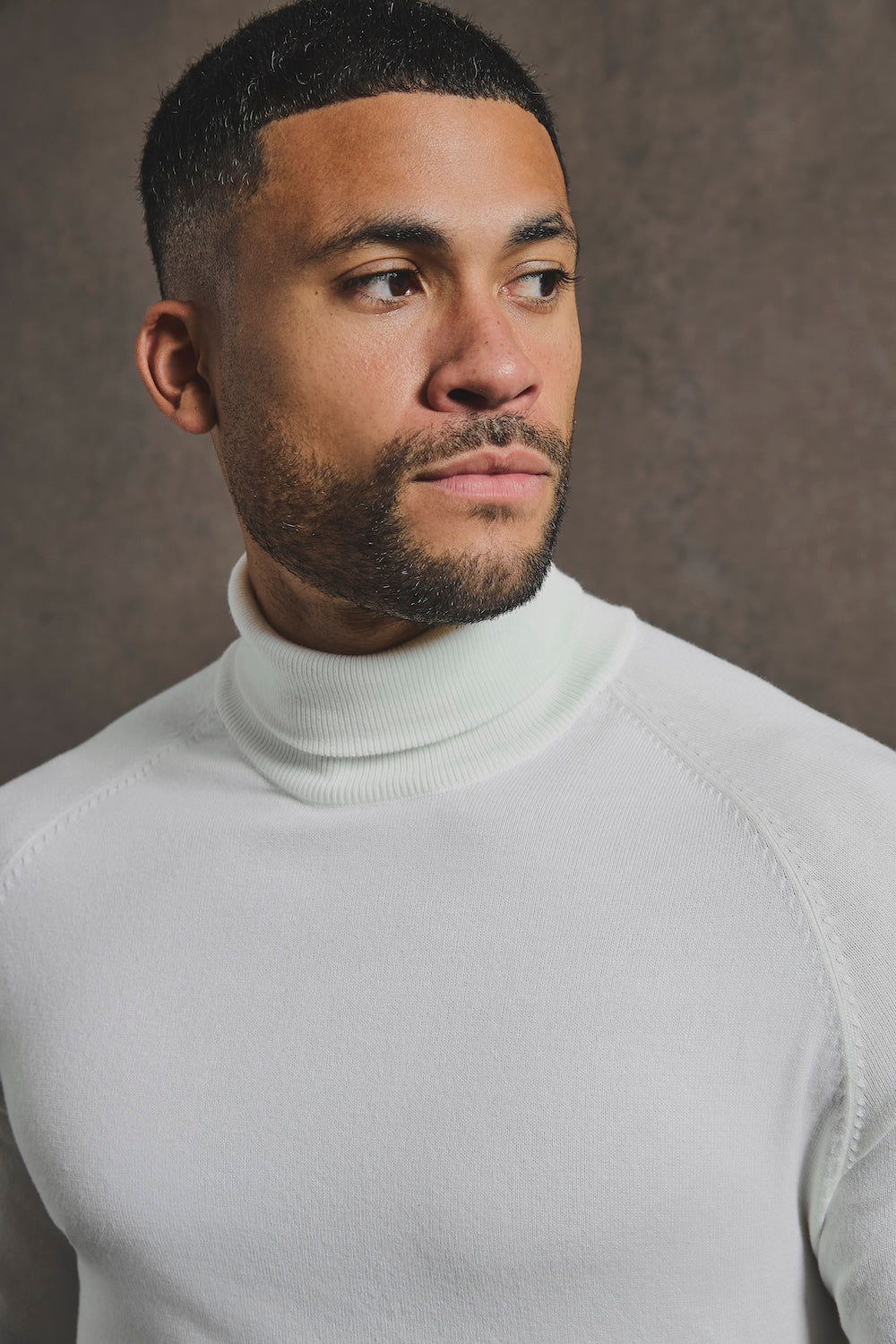 Cotton Blend Roll Neck Jumper in Winter White