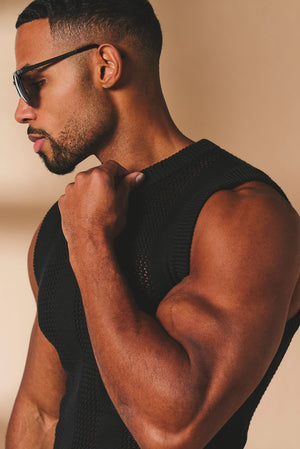 Crochet Knitted Vest in Black