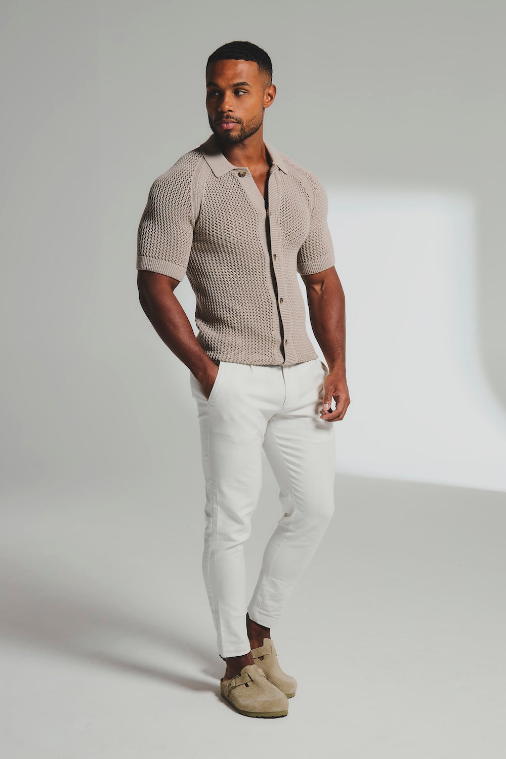 Crochet Knitted Shirt in Neutral