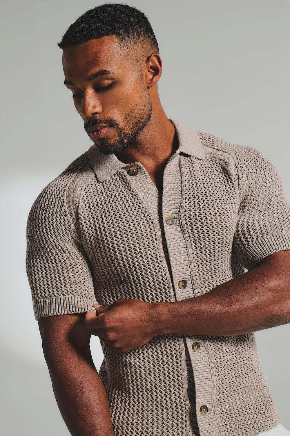 Crochet Knitted Shirt in Neutral