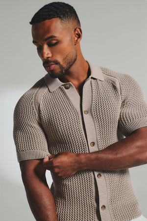 Crochet Knitted Shirt in Neutral