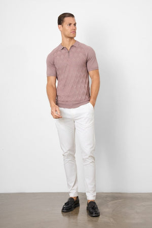 Diamond Jacquard Knitted Polo Shirt in Smoked Rose - TAILORED ATHLETE - ROW