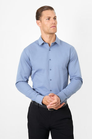 Muscle Fit Dress Shirt in Steel Blue - TAILORED ATHLETE - ROW