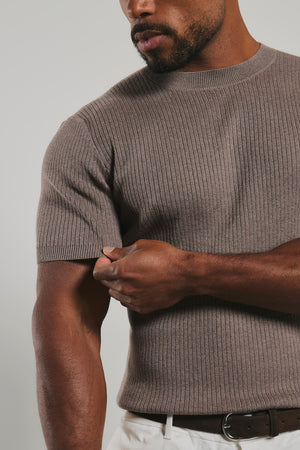 Soft Knitted Ribbed T-Shirt in Wheat