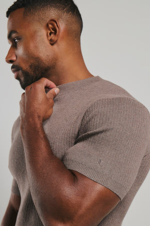 Soft Knitted Ribbed T-Shirt in Wheat