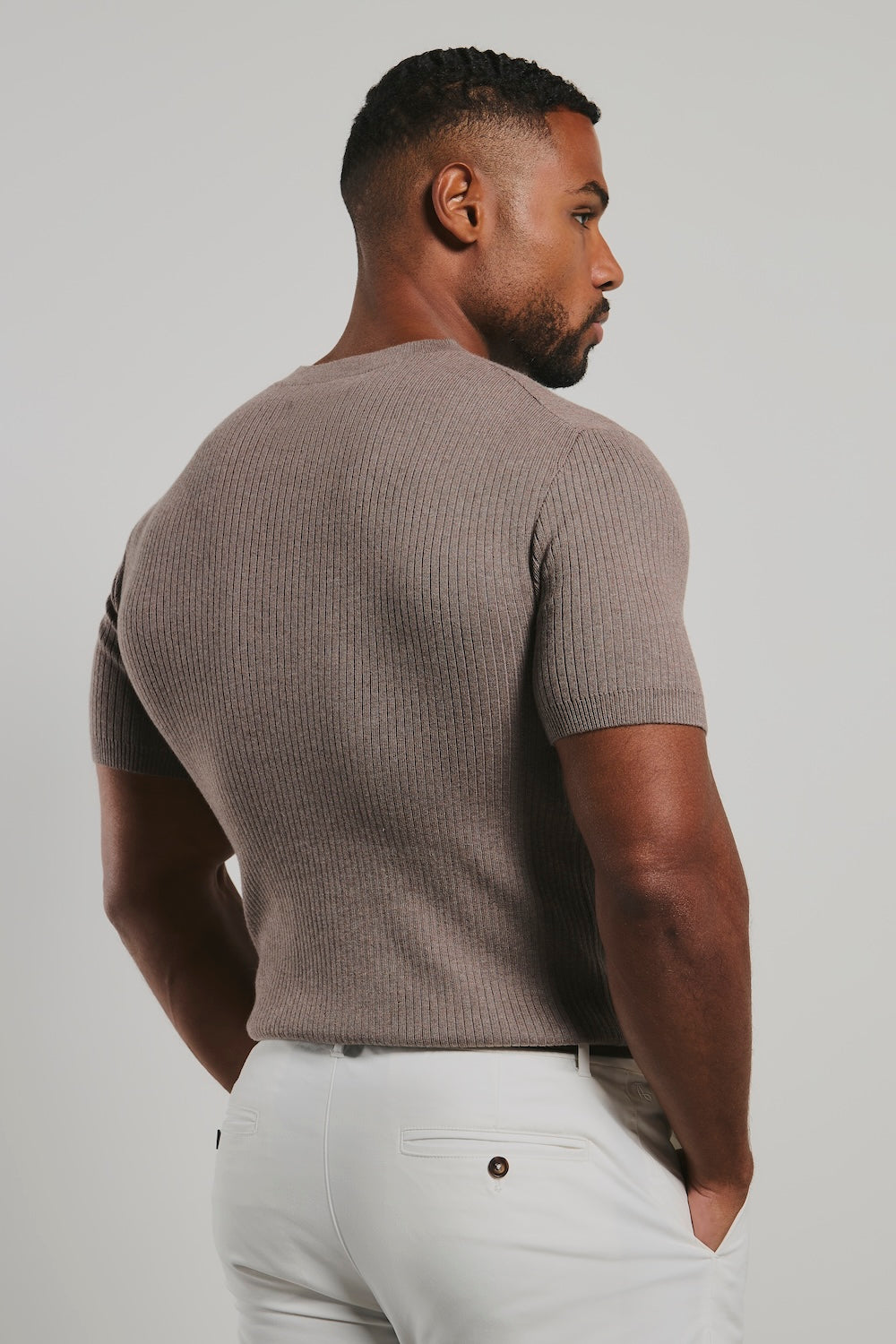 Soft Knitted Ribbed T-Shirt in Wheat