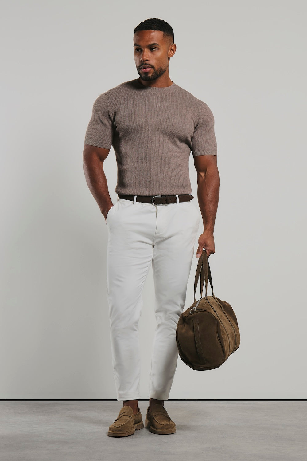 Soft Knitted Ribbed T-Shirt in Wheat