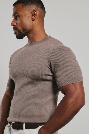 Soft Knitted Ribbed T-Shirt in Wheat