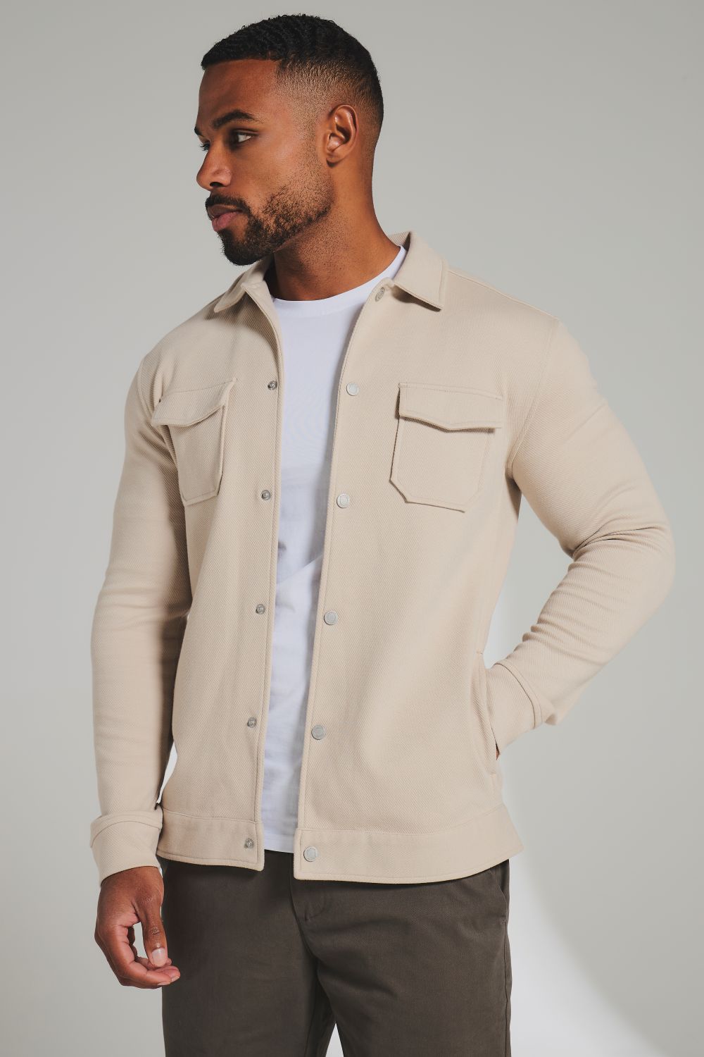 Twill Jersey Shacket in Stone