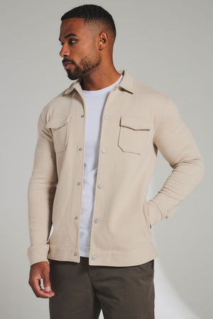 Twill Jersey Shacket in Stone