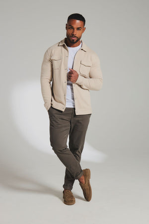 Twill Jersey Shacket in Stone