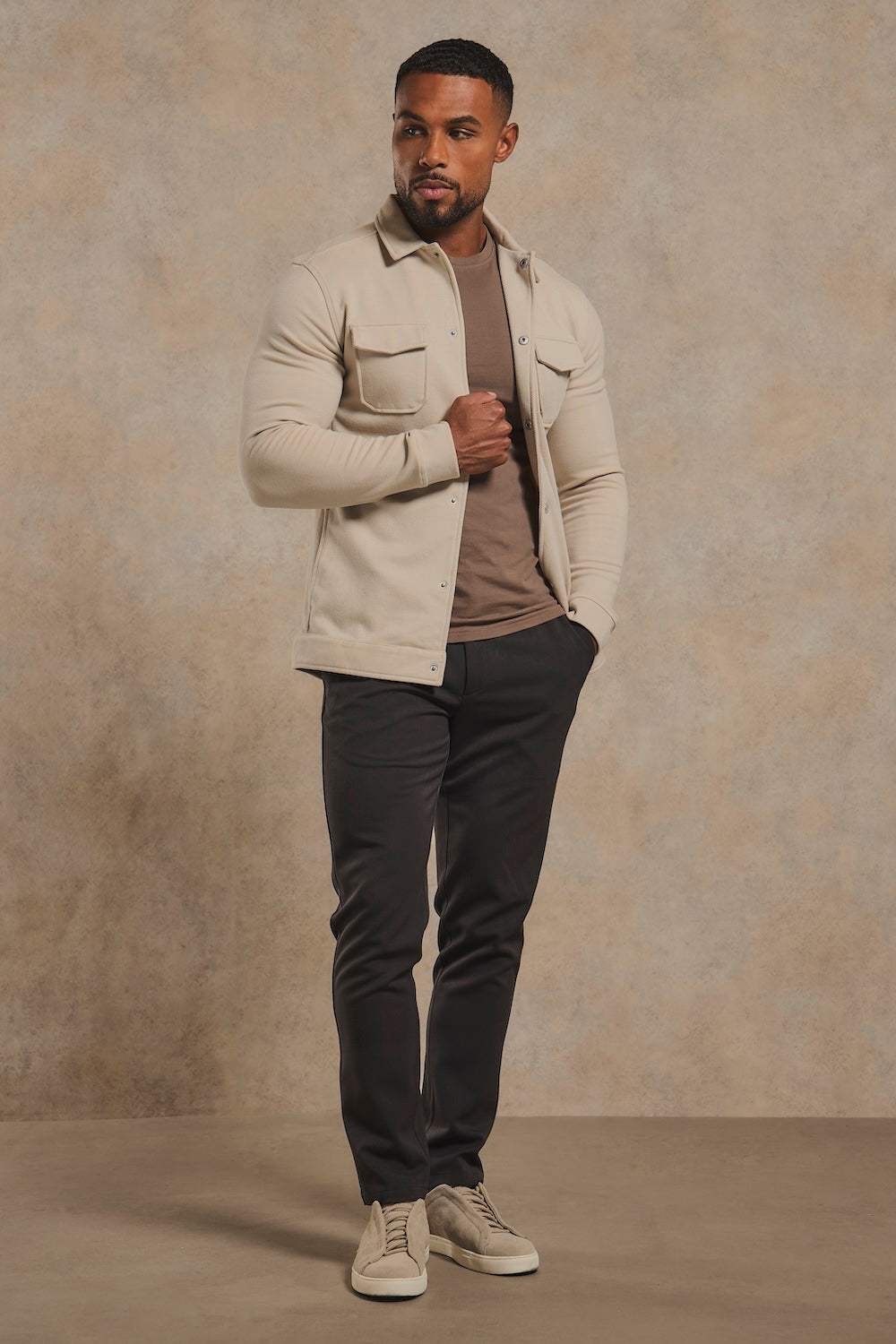 Twill Jersey Shacket in Stone