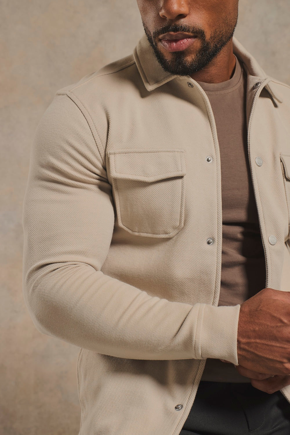 Twill Jersey Shacket in Stone