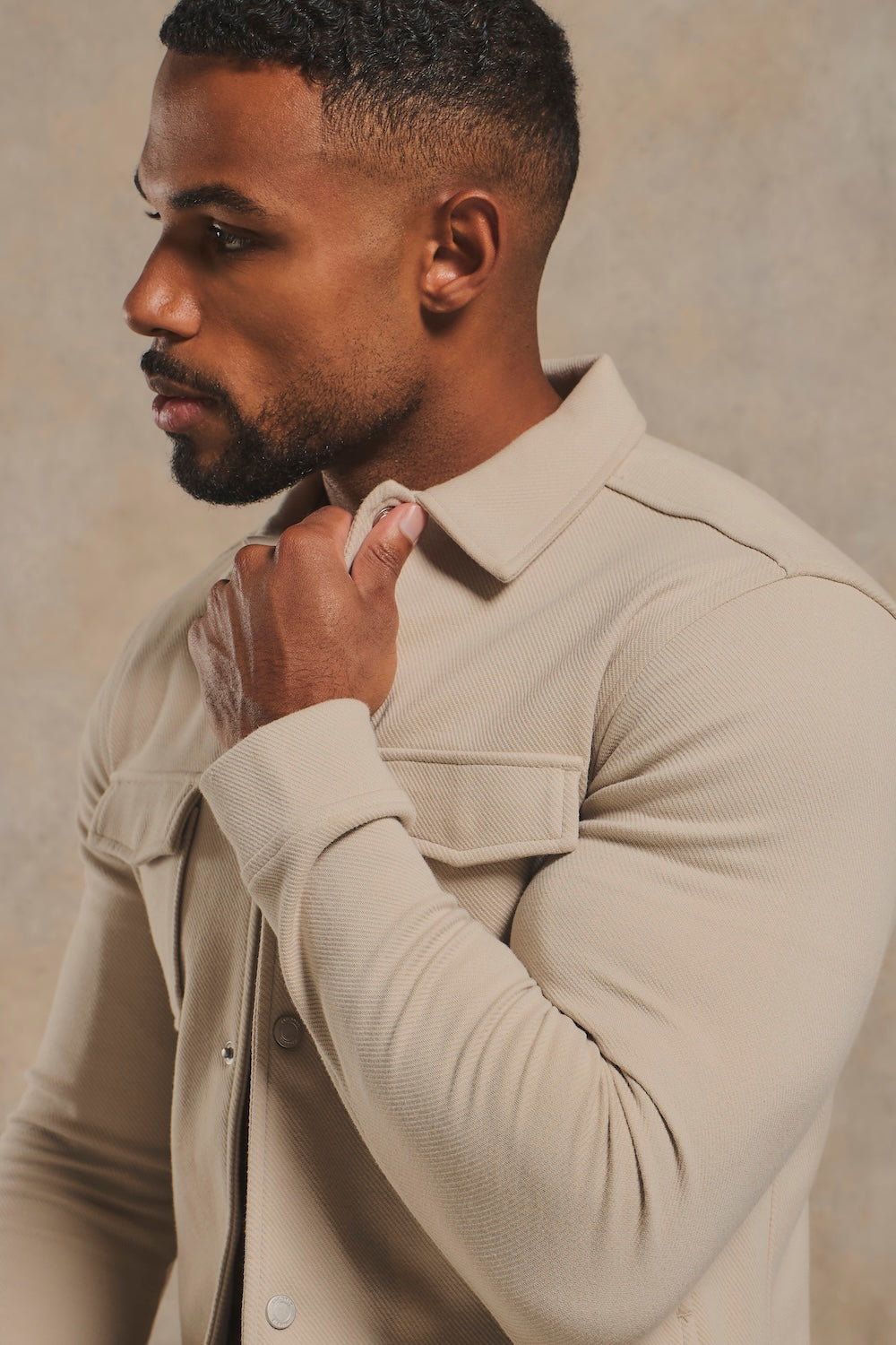 Twill Jersey Shacket in Stone