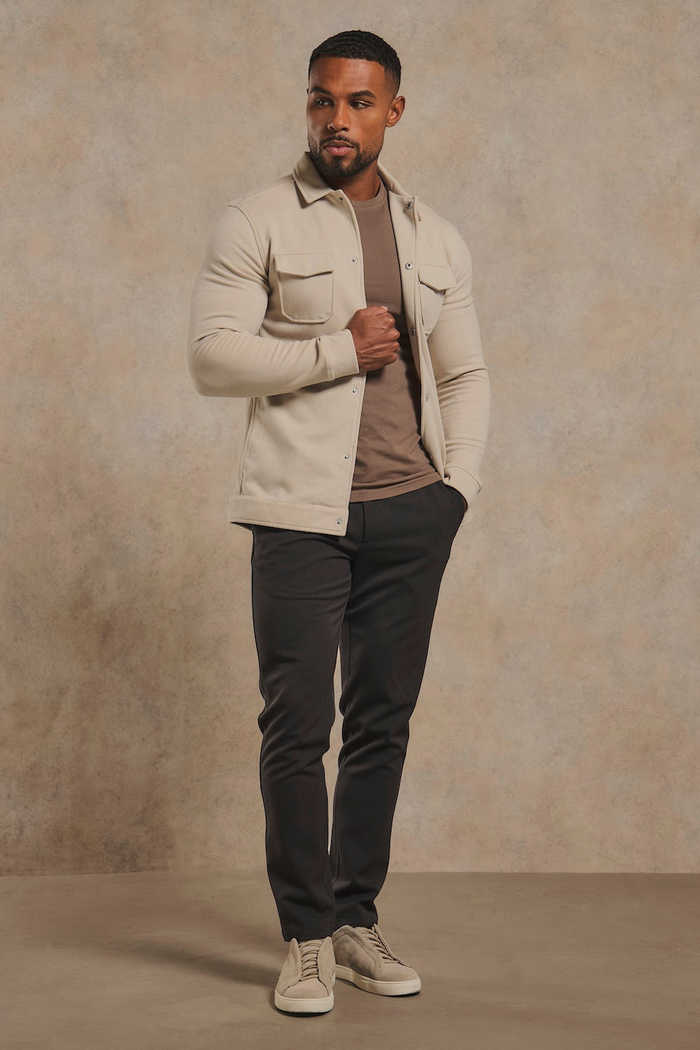 Twill Jersey Shacket in Stone