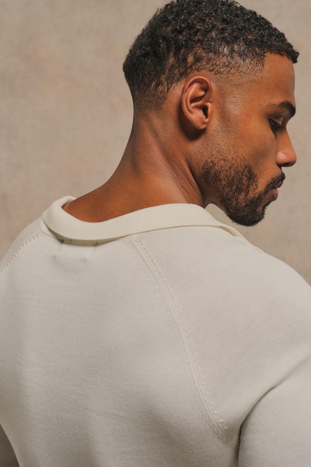 Open Collar Knitted Polo Shirt in Winter White