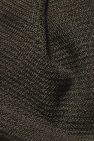 Textured Knitted Open Collar Polo Shirt in Dark Olive