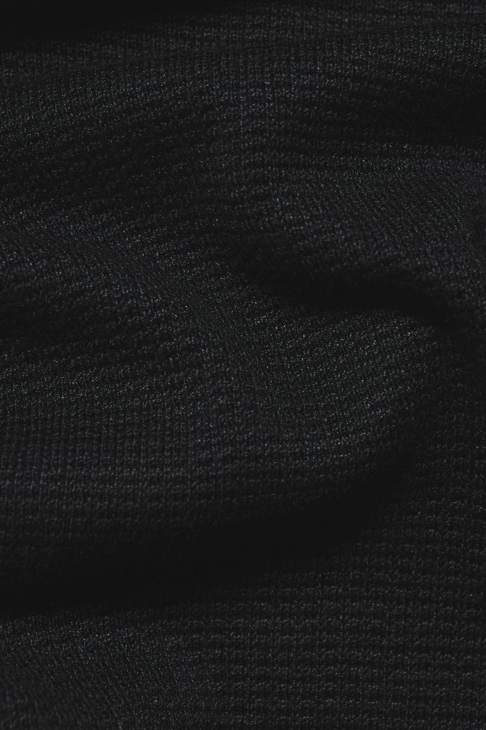 Square Textured Knitted Open Collar Polo Shirt in Black