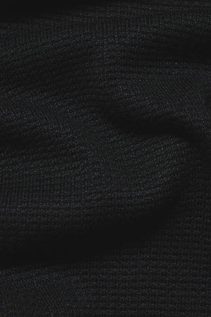 Square Textured Knitted Open Collar Polo Shirt in Black