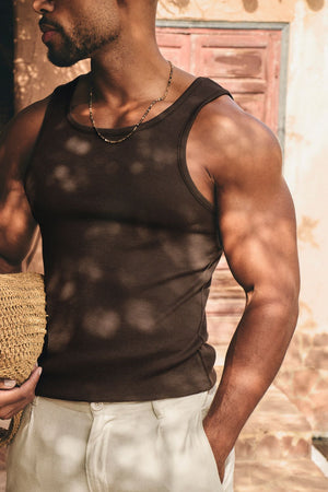 Cotton Ribbed Vest in Chocolate