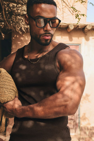 Cotton Ribbed Vest in Chocolate