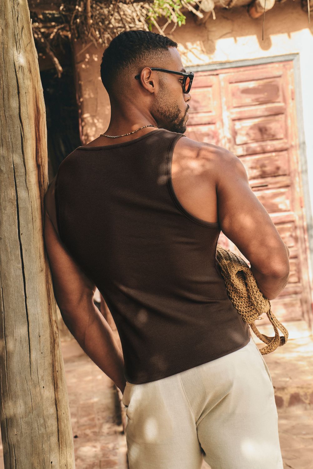 Cotton Ribbed Vest in Chocolate