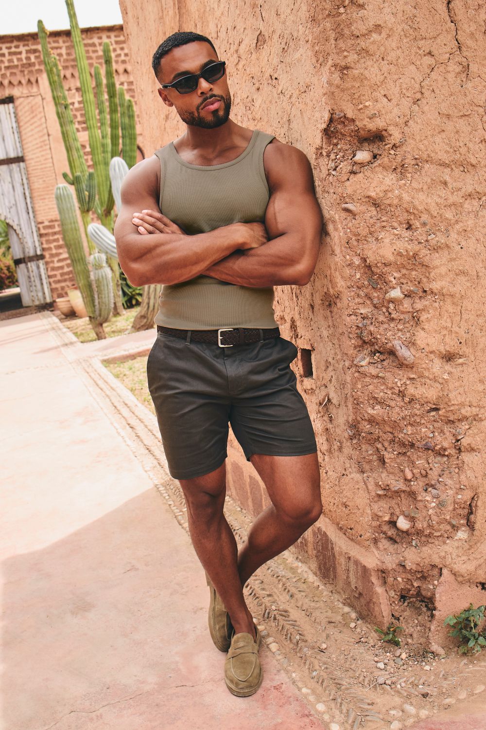 Cotton Ribbed Vest in Smoky Khaki