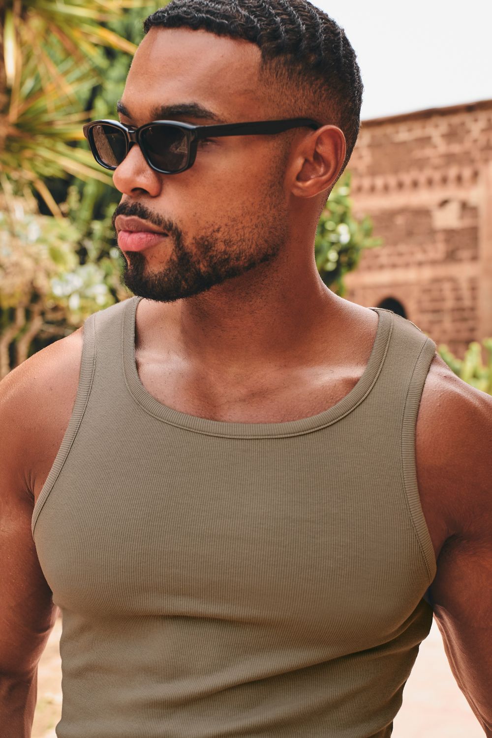 Cotton Ribbed Vest in Smoky Khaki