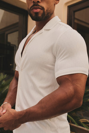 Linear Textured Cuban Collar Shirt in White