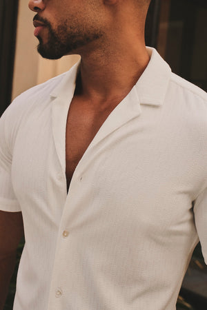 Linear Textured Cuban Collar Shirt in White